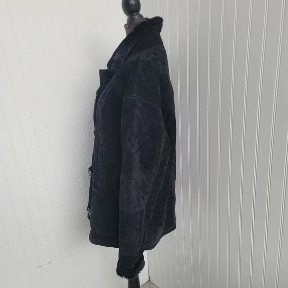 Gorgeous Gallery Women's Genuine Suede Leather Jacket Faux Fur Lining Black Sz M - Picture 12 of 14